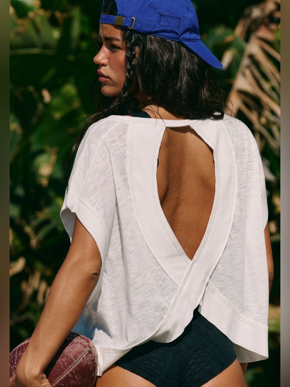 NWOT Free People White My Time Open-Back Short Sleeve Top Tee